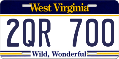 WV license plate 2QR700