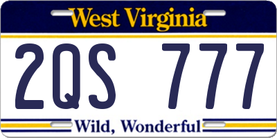 WV license plate 2QS777