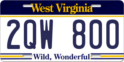 WV license plate 2QW800