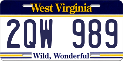 WV license plate 2QW989