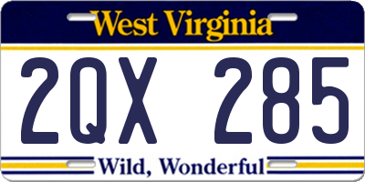 WV license plate 2QX285
