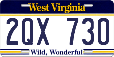 WV license plate 2QX730