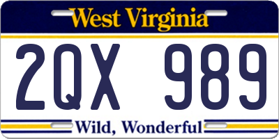 WV license plate 2QX989