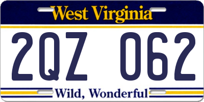WV license plate 2QZ062