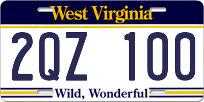 WV license plate 2QZ100