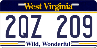 WV license plate 2QZ209