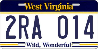 WV license plate 2RA014
