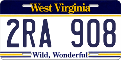 WV license plate 2RA908