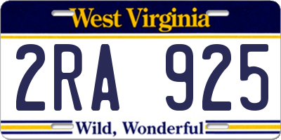 WV license plate 2RA925