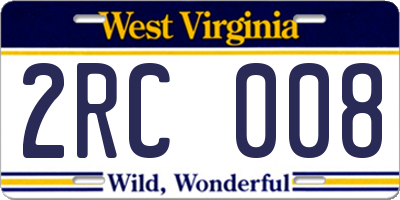 WV license plate 2RC008