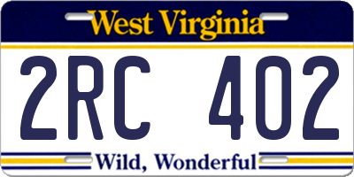 WV license plate 2RC402
