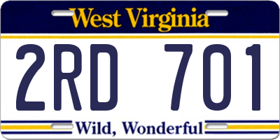 WV license plate 2RD701