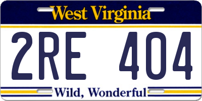 WV license plate 2RE404