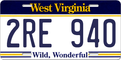 WV license plate 2RE940