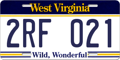 WV license plate 2RF021