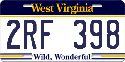 WV license plate 2RF398