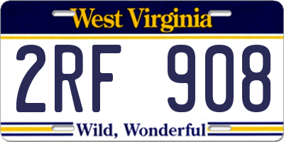 WV license plate 2RF908