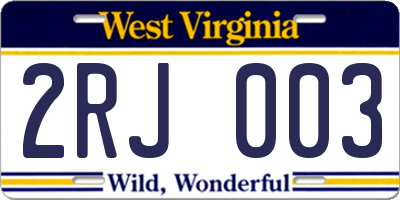 WV license plate 2RJ003