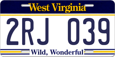 WV license plate 2RJ039