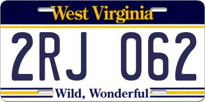 WV license plate 2RJ062