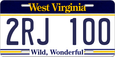 WV license plate 2RJ100