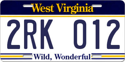 WV license plate 2RK012