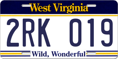 WV license plate 2RK019