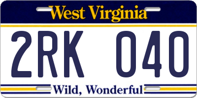 WV license plate 2RK040