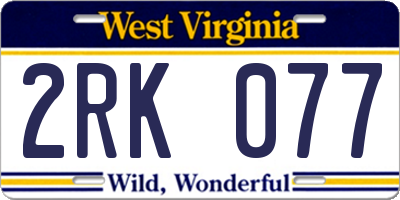 WV license plate 2RK077