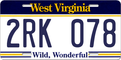 WV license plate 2RK078