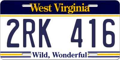WV license plate 2RK416