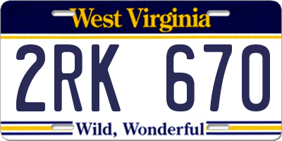 WV license plate 2RK670