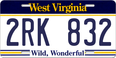 WV license plate 2RK832