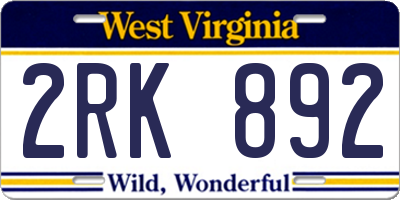 WV license plate 2RK892