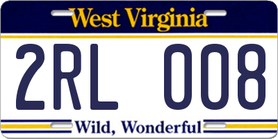 WV license plate 2RL008