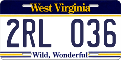 WV license plate 2RL036