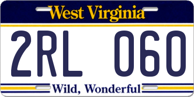 WV license plate 2RL060