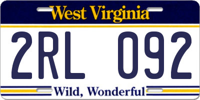 WV license plate 2RL092