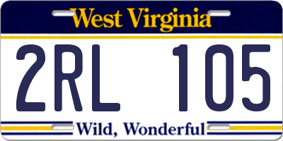 WV license plate 2RL105