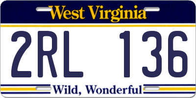 WV license plate 2RL136