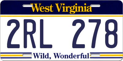 WV license plate 2RL278