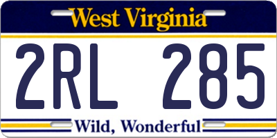 WV license plate 2RL285
