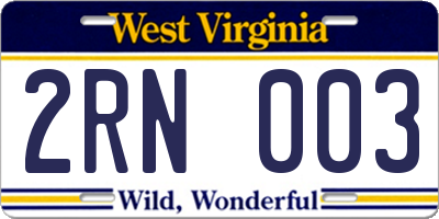 WV license plate 2RN003