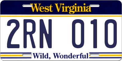 WV license plate 2RN010