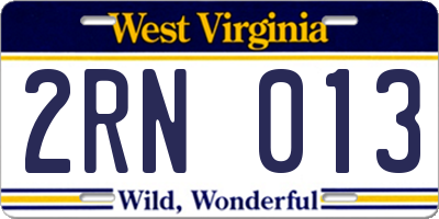 WV license plate 2RN013