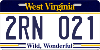 WV license plate 2RN021