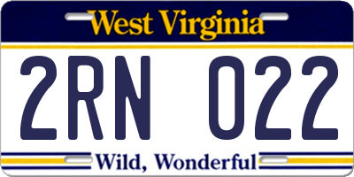 WV license plate 2RN022