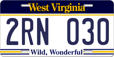 WV license plate 2RN030
