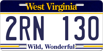 WV license plate 2RN130