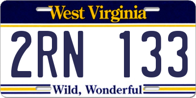 WV license plate 2RN133
